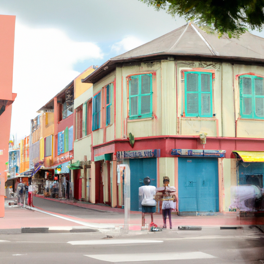 Rue piétonne de Fort-de-France avec volets colorés